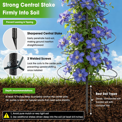 Trellis for Climbing Plants, 75” Metal Spiral Frame Pea Trellis with Center Pole, Adjustable Vine Plant Tower Supports for Outdoor Beans,Cucumbers,Vegetable,Flowers,Pots,Garden Raised Bed,12” Dia