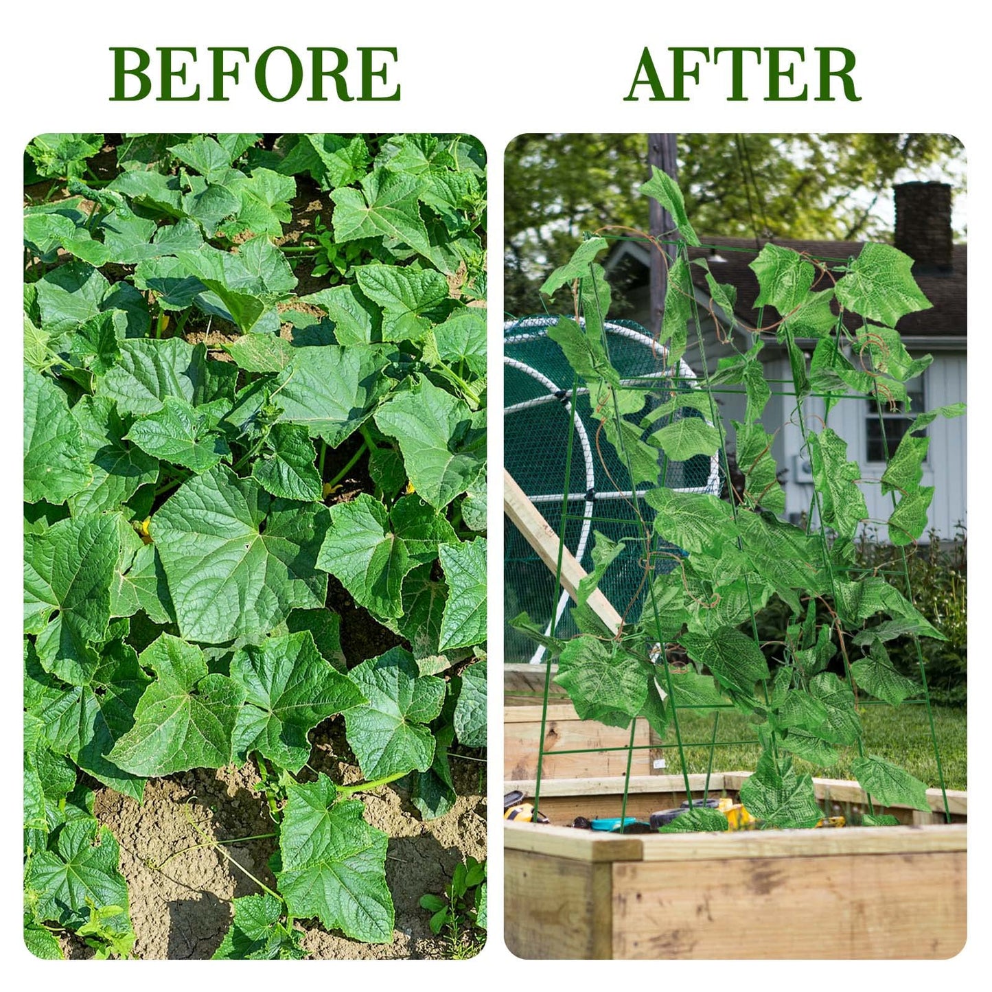 Kyrieval 48 x 18 Cucumber Trellis, Foldable Metal A-Frame Trellis for Raised Beds, Small Garden Plant Support for Cucumbers, Peas and Climbing Vegetables