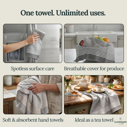 CLOUDSCAPE Kitchen Towels, Set of 12, Premium Cotton Dish Towels for Kitchen, 18" x 28" Oversized Hand Towel, Quick Absorbent & Drying Tea Towel with Hanging Loop - Grey