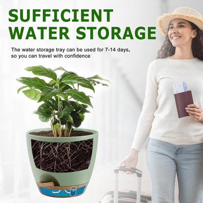 QRRICA 10/9/8/7.5/7 Inch Self Watering Pots and 4 Pack 23.6 Inch Plant Umbrellas for Outdoor Plants