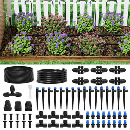 HEKIWAY 2026 Upgrade 256FT Quick-Connect Drip Irrigation System Kit with 1/4” & 1/2” Fast-Lock Tubing, Adjustable Emitters & Sprinklers for Garden & Greenhouse