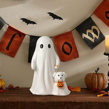 VILLADECOR Halloween Ghost Walking Dog Statue, Cute White Ghosts Figurines Halloween Table Decor, 8.9 inch
