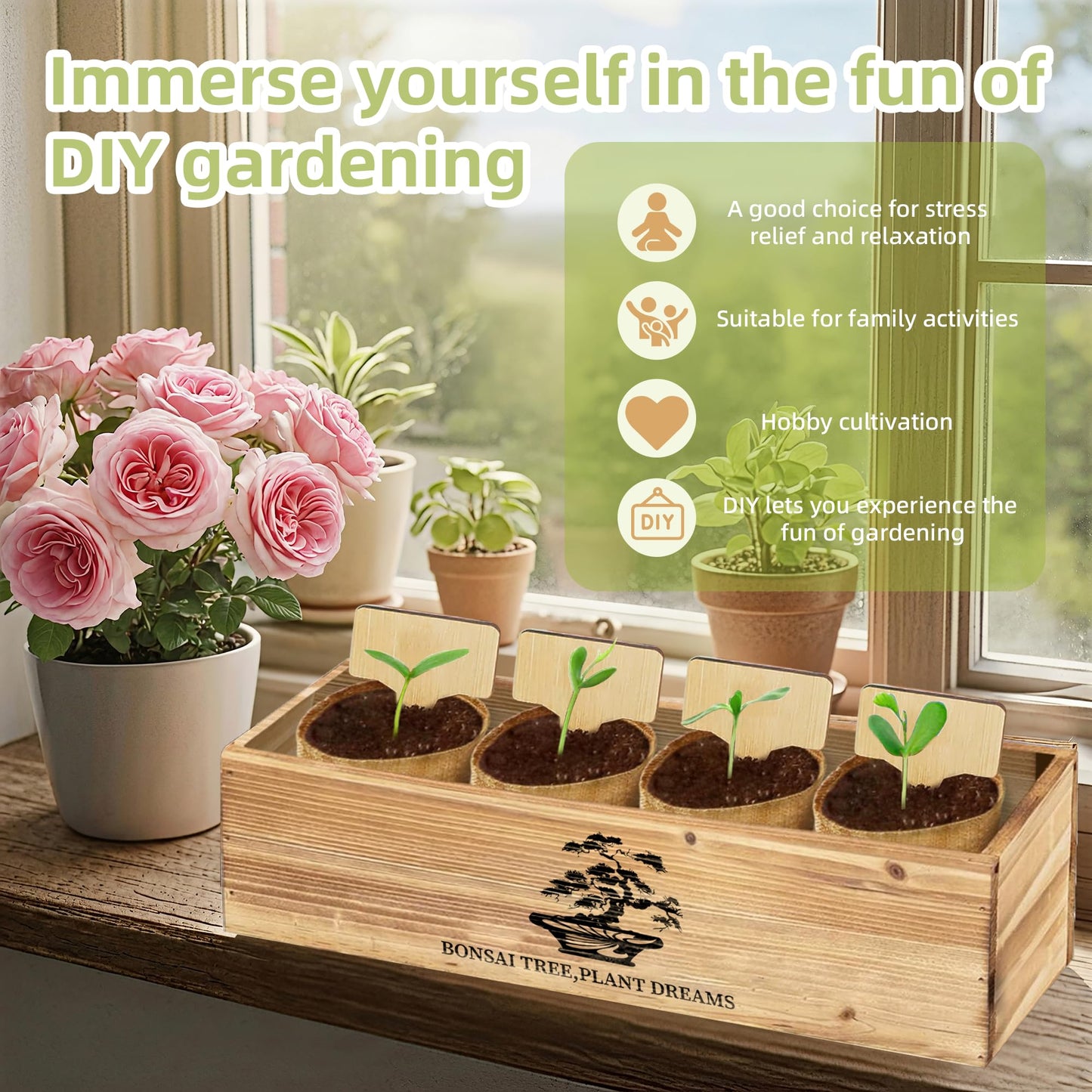 Premium Bonsai Kit,Complete Bonsai Starter Kit with Wooden Gift Box,repotting mat, Burlap Pots & Gardening Tools, DIY Bonsai Plant Set for Adults & Beginners (Seeds Excluded)Birthday Thanksgiving gift