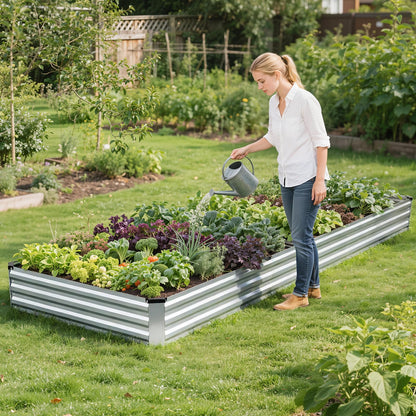 G GOOD GAIN 12x4x1ft Galvanized Raised Garden Bed, Heavy-Duty Metal Planter Boxes Outdoor for Vegetables Flowers Herbs, Silver(1 Pack)