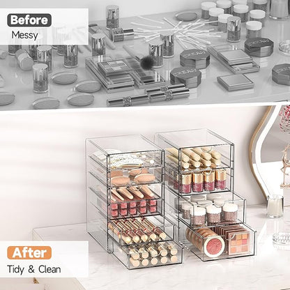 Makeup Drawer Storage Organizer with 13 Drawers, 3 Set Acrylic Office Desk Organization and Storage, Dustproof Drawer Organizer for Makeup, Office, Countertop, Jewelry, Pen, Desktop, Bathroom, Bedroom