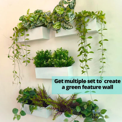 LaLaGreen Wall Planter for Indoor Plants (3 Pack, 16 Inch) Large Wall Mount Planters for Succulent, White Rectangular Metal Hanging Flower Pot, Long Window Sill Box Fence Rail Balcony Floating Shelve