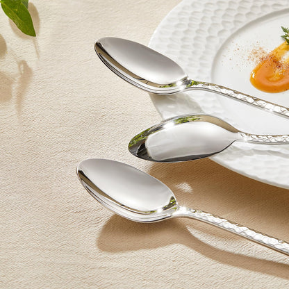 KINGSTONE 12-Piece Hammered Teaspoons Set, 7.06-Inch 18/10 Stainless Steel Tea Spoons, Mirror Finish Small Dessert Spoons, Dishwasher Safe for Home and Kitchen