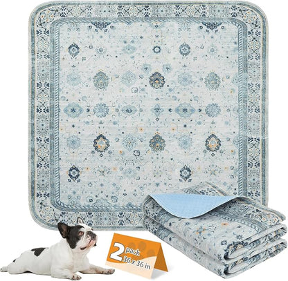 KOOLTAIL Washable Pee Pads for Dogs, 2 Pack Super Absorbent Reusable Puppy Training Pads Waterproof, Nonslip and Leak-Proof Dog Pee Pads, Large Pet Mats Whelping Pads for Floor, Crate, Couch 36"x36"