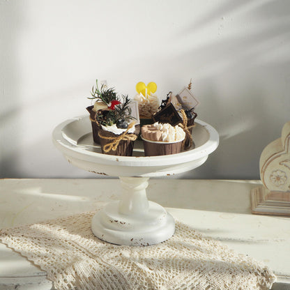 Rustic White Wood Pedestal Tray Stand for Table Decoration,Round Distressed Finished Cake Stand Dessert Table Display,Farmhouse Cake Stand Candle Holder Perfect for Weddings,Birthdays