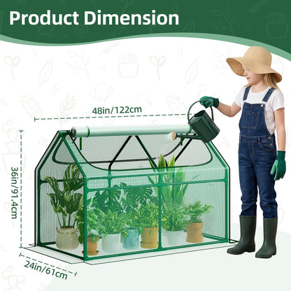 Superlele Mini Greenhouse for Outdoor, 48x24x36In Portable Greenhouse with 2 Large Zipper Doors, Reinforced Green PE Mesh Cover for Plant Protection and Spring Gardening, Steady Steel Frame