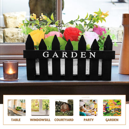 Hemoton Rectangular Wooden Planter Box Flower Arrangement Container Creative Fence Flowerpot for Indoor Outdoor Home Decor Black Patio Garden