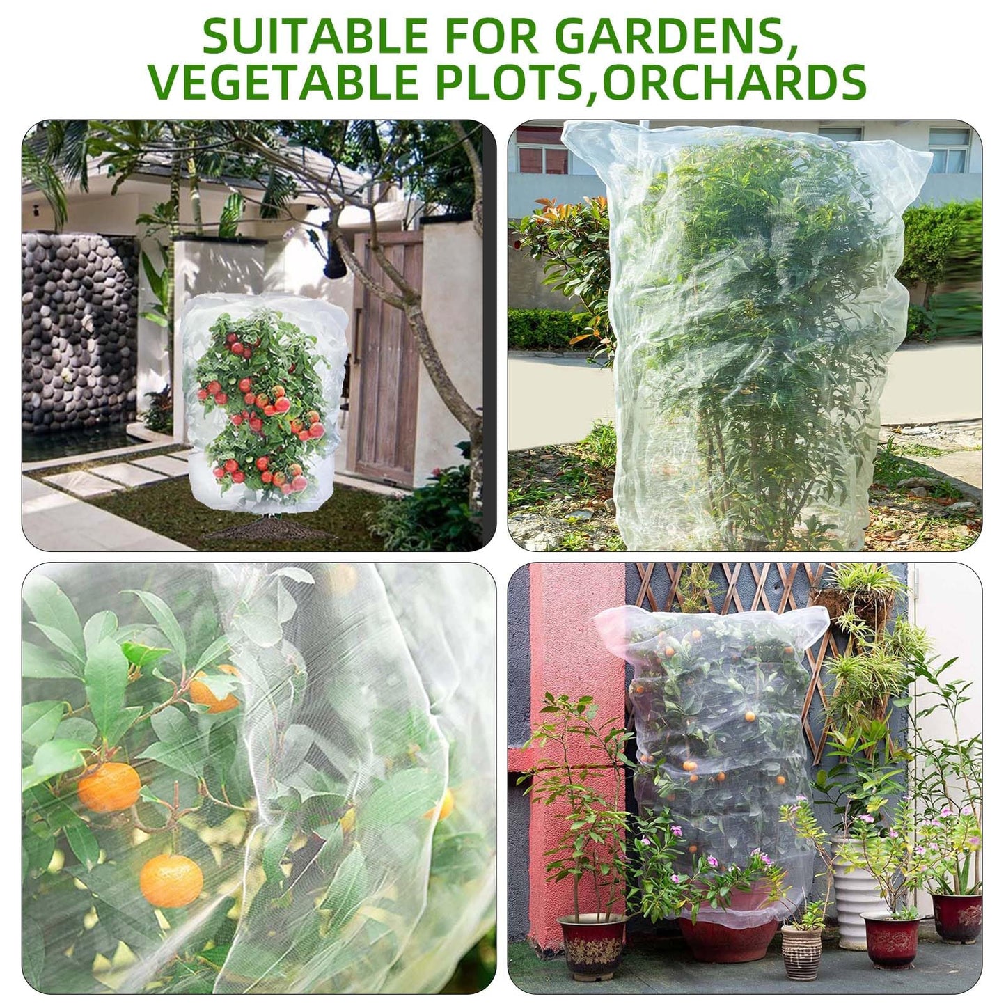 PDGROW Garden Mesh Netting for Plants, 4 Pack Insect Bird Barrier Net Mesh with Drawstring, 3.3x2.6 FT Garden Bug Netting Plant Cover for Protect Fruit Tree Vegetable Flower