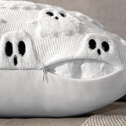 MIULEE Halloween Pillow Covers Set of 2 White Ghost Decorative Soft Throw Pillows Plush Faux Fur Wool Couch Cushion Case for Fall Decor Chair Sofa Bedroom Living Room 18x18 inch