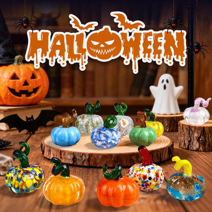 AOFEGRLT 12PCS Glass Pumpkins Figurines for Halloween Thanksgiving Fall Harvest Christmas Decoration, Small Crystal Glass Art Pumpkin Paperweight Gifts