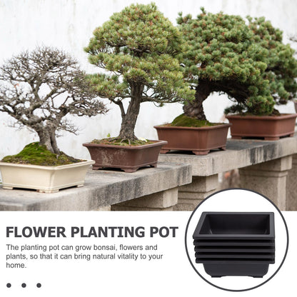 GANAZONO 5Pcs Plastic Bonsai Planters with Drainage Trays 6.49X4.72X2.36In Small Rectangular Flower Pots for Indoor Succulent Plant Growing and Gardening