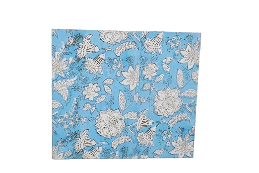 Generic 3.3 Gallon Cotton Hand Block Printed Paper Waste Basket |Small Decorative Trash Can for Housewarming Gifts in Living Room, Bedroom, Bathroom | Eco-Friendly, Plastic-Free (1, SKY WHITE FLOWAR)