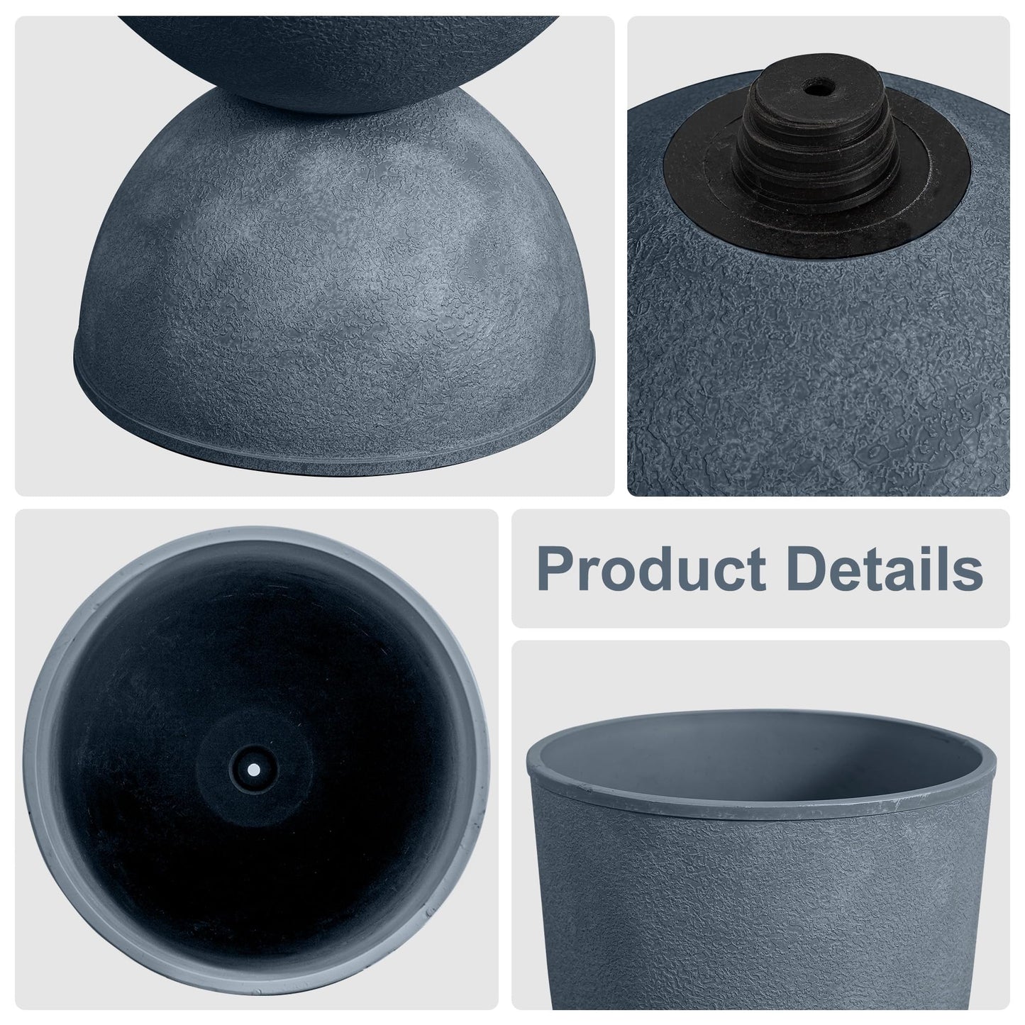 Casaphoria 2-Pack 18" Tall Planters for Outdoor Plants, 13" Large Plastic Flower Pots with Drainage, Lightweight Antique Shape Planters for Front Porch, Patio, Deck (Grey)