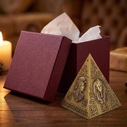 DECHOUS Egyptian Decor Pyramid Statue - Small Metal Ancient Egypt Meditation Pyramid Ornament Gifts for Souvenirs Home Office Building Model, 8.7 Inch