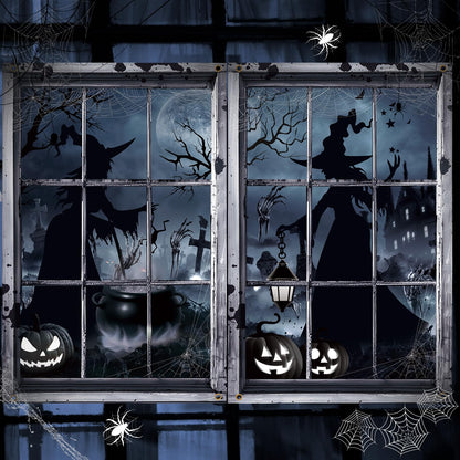 Preboun 2 Pcs Halloween Witch Window Clings Decoration Scary Halloween Window Silhouette Cover Curtain Poster for Wall Garage Door Home Indoor Outdoor Party Favors