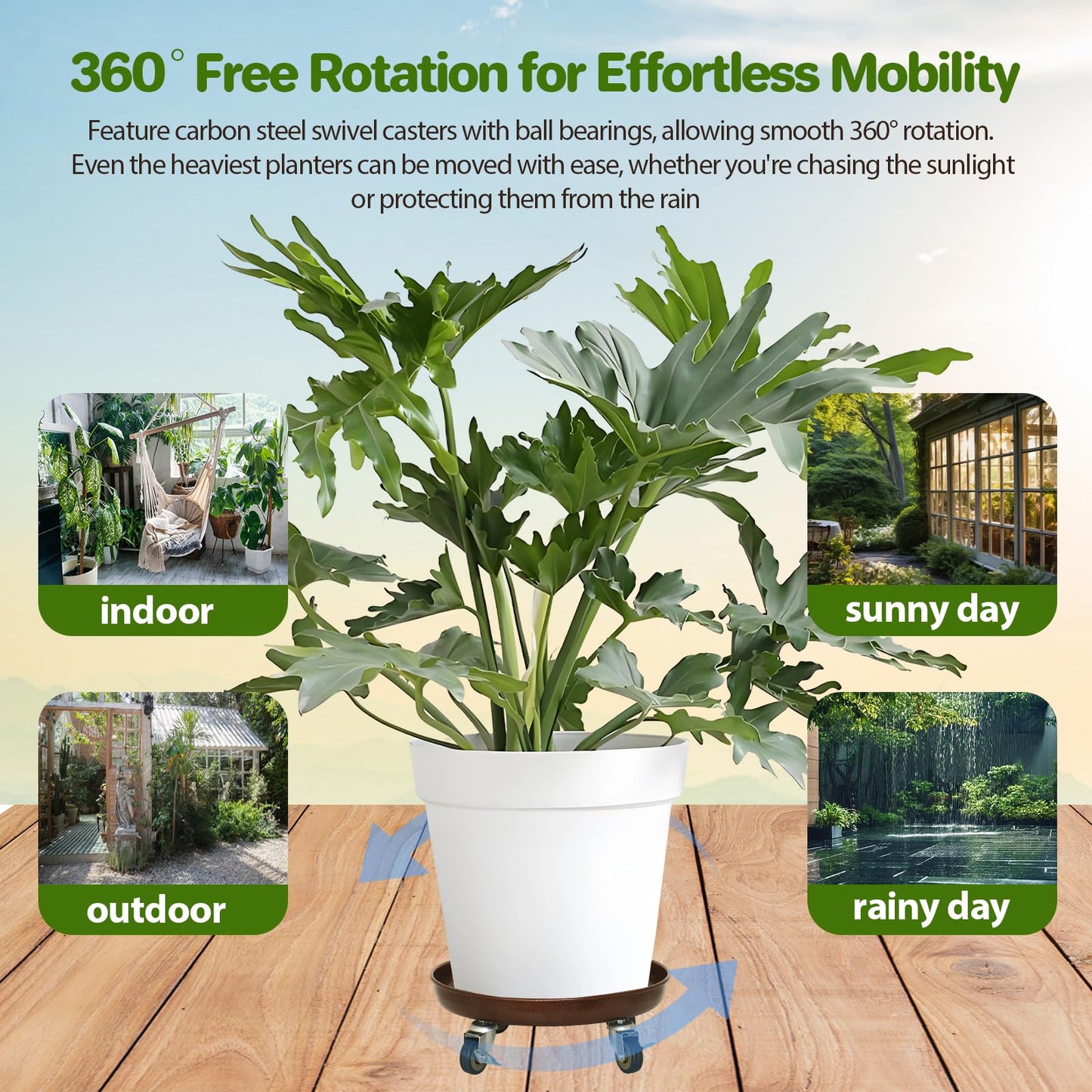 Plant Stand Rolling Plant Caddy With Wheels, 20 inch Plant Saucer With 360° Lockable Wheels, 550 LB Capacity Metal Rolling Plant Cart for Heavy Duty Planter, Rustproof Plant Dolly for Outdoor/Indoor