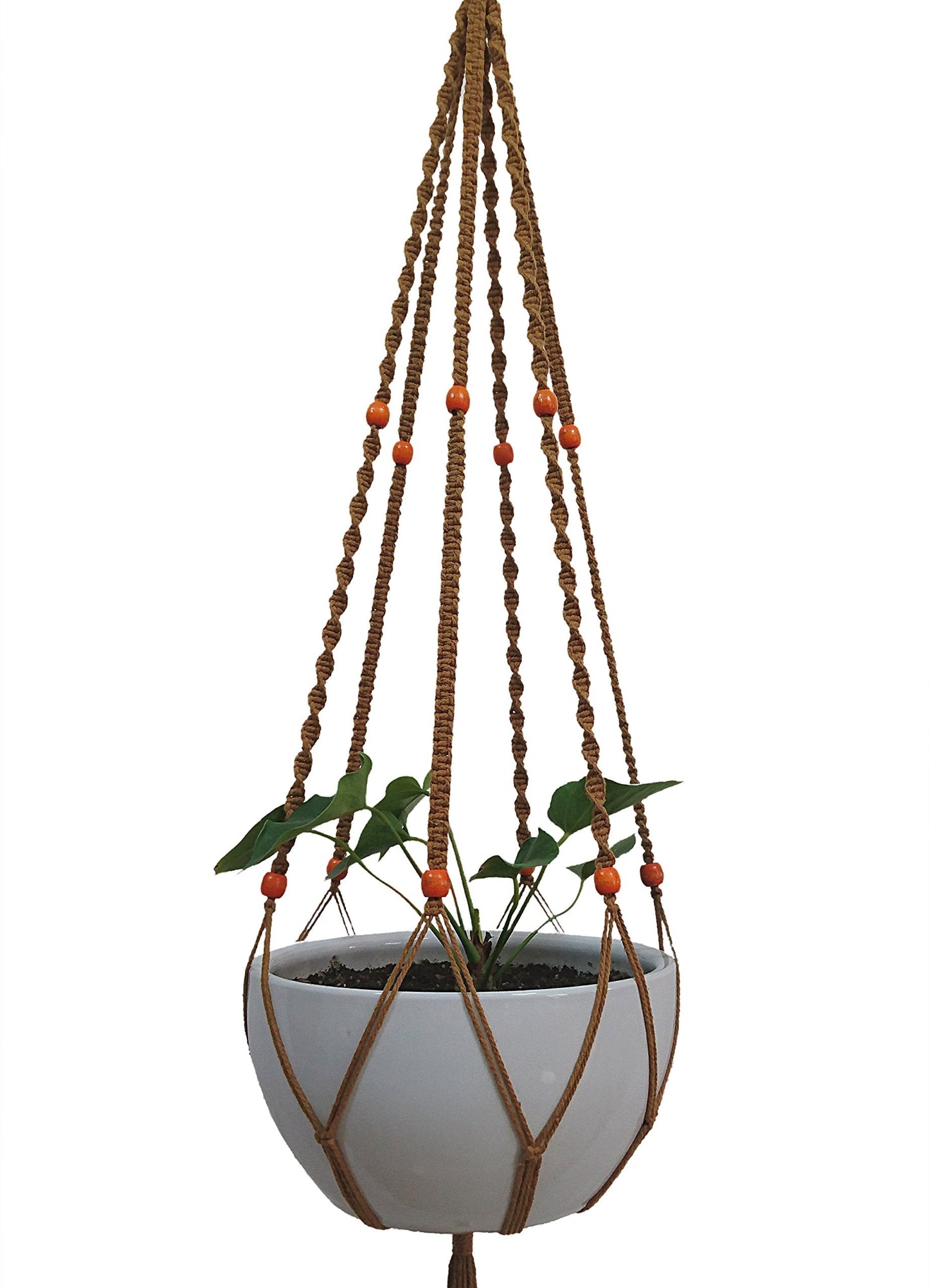 Plant Hanger Macrame Cotton 6 Legs 51 Inches for Indoor Outdoor, Living Room, Kitchen, Deck, Patio, High and Low Ceiling with Size of 10-12 inches Without The Pot (Brown)