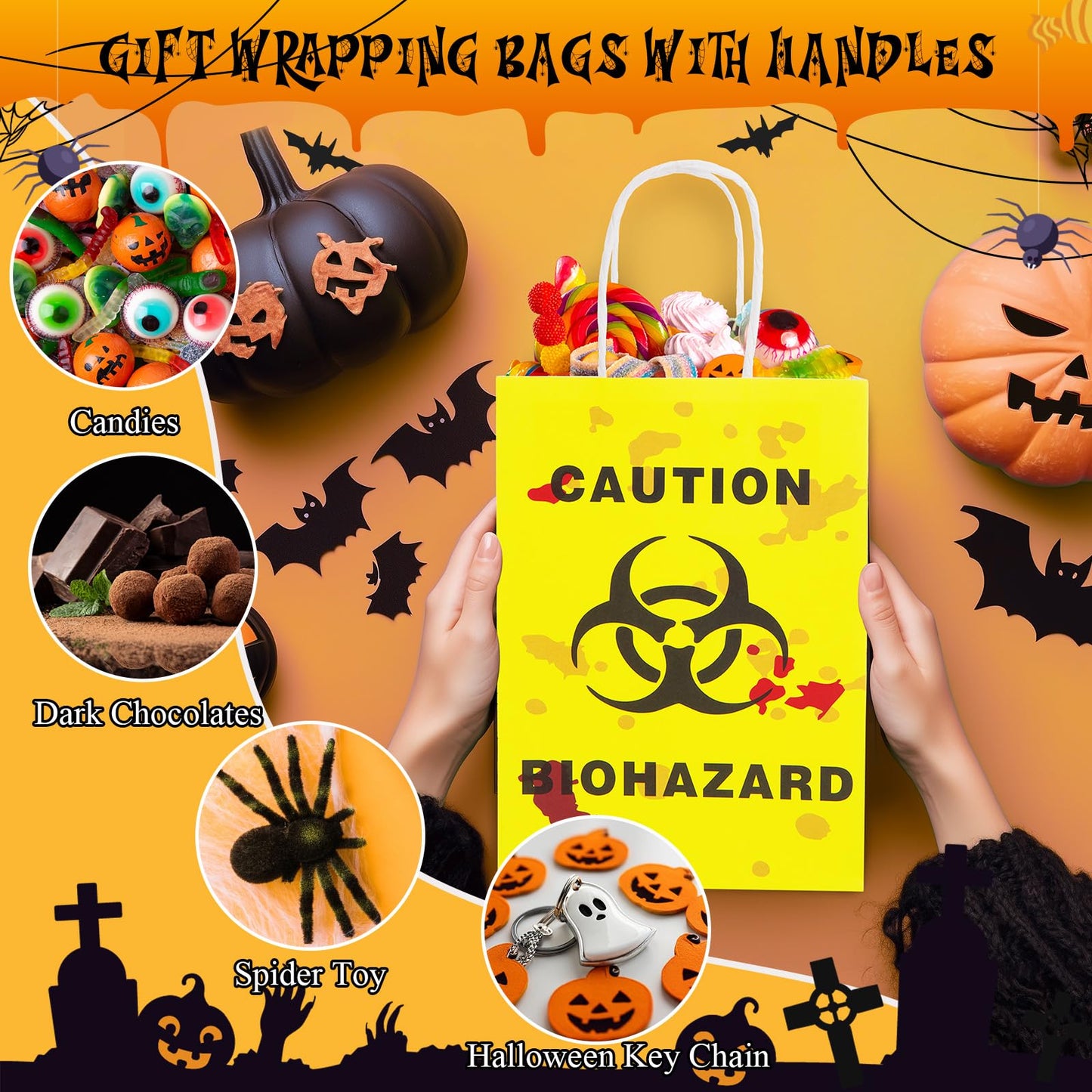 FOGWOWO 36 Pcs Halloween Paper Gift Bags Zombie Biohazard Halloween Party Favors Treat Bags Biohazard Halloween Decorations Trick or Treat Bags Candy Goodie Bag Zombie Biohazard Party Supplies