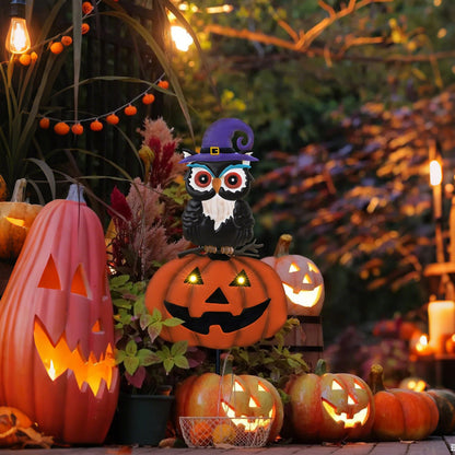 TERESA'S COLLECTIONS Halloween Decorations for Outdoor, Cute Spooky Decorative Garden Stakes with Solar Light, Jack O Lantern Metal Yard Sign for Home Patio Halloween Party
