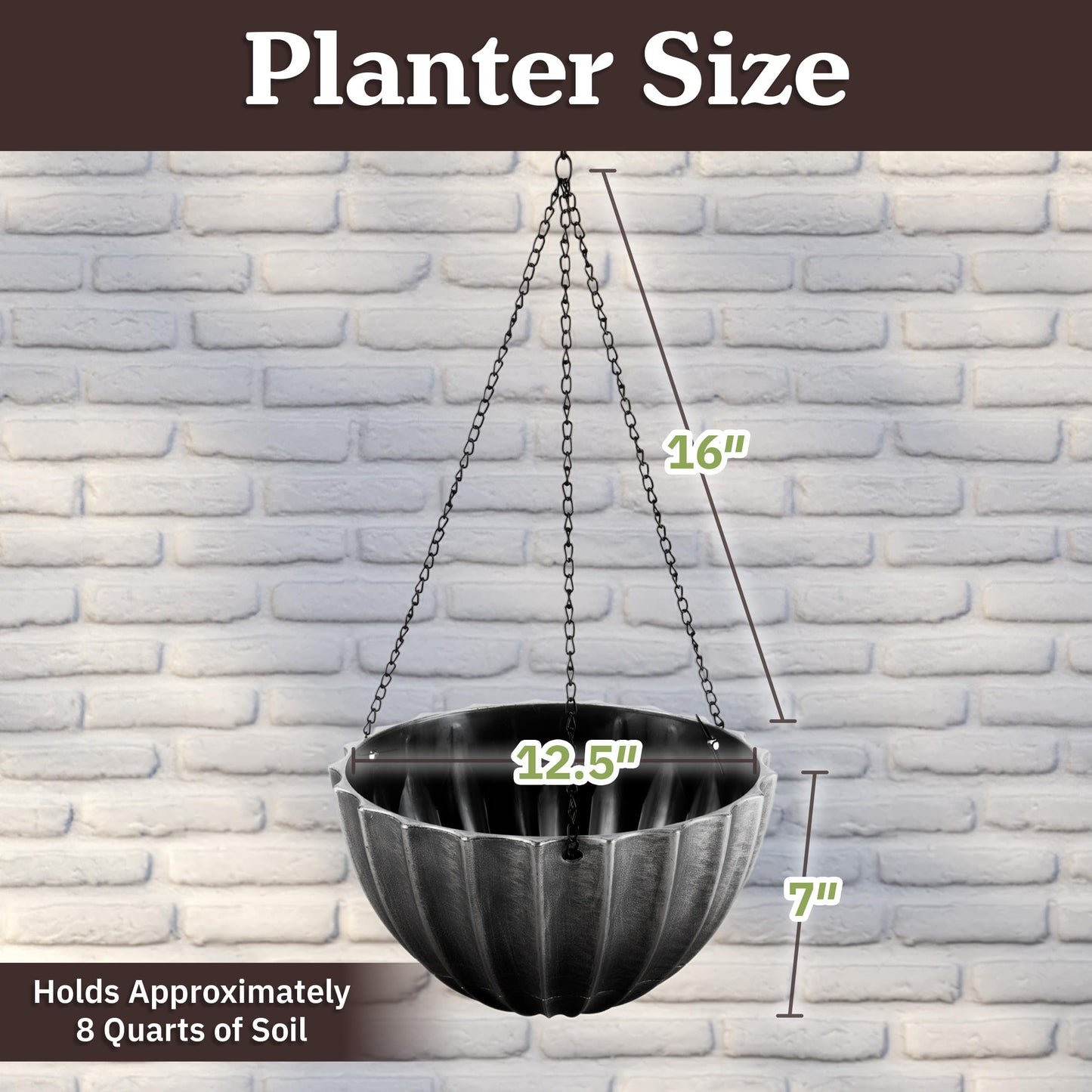 Hanging Planter 2-Pack - 12.5-Inch Durable Plastic Hanging Planters for Indoor Plants or Outdoor Porch Decor with 3 Drainage Holes and Removable Bottom Reservoir by Pure Garden (Gray)