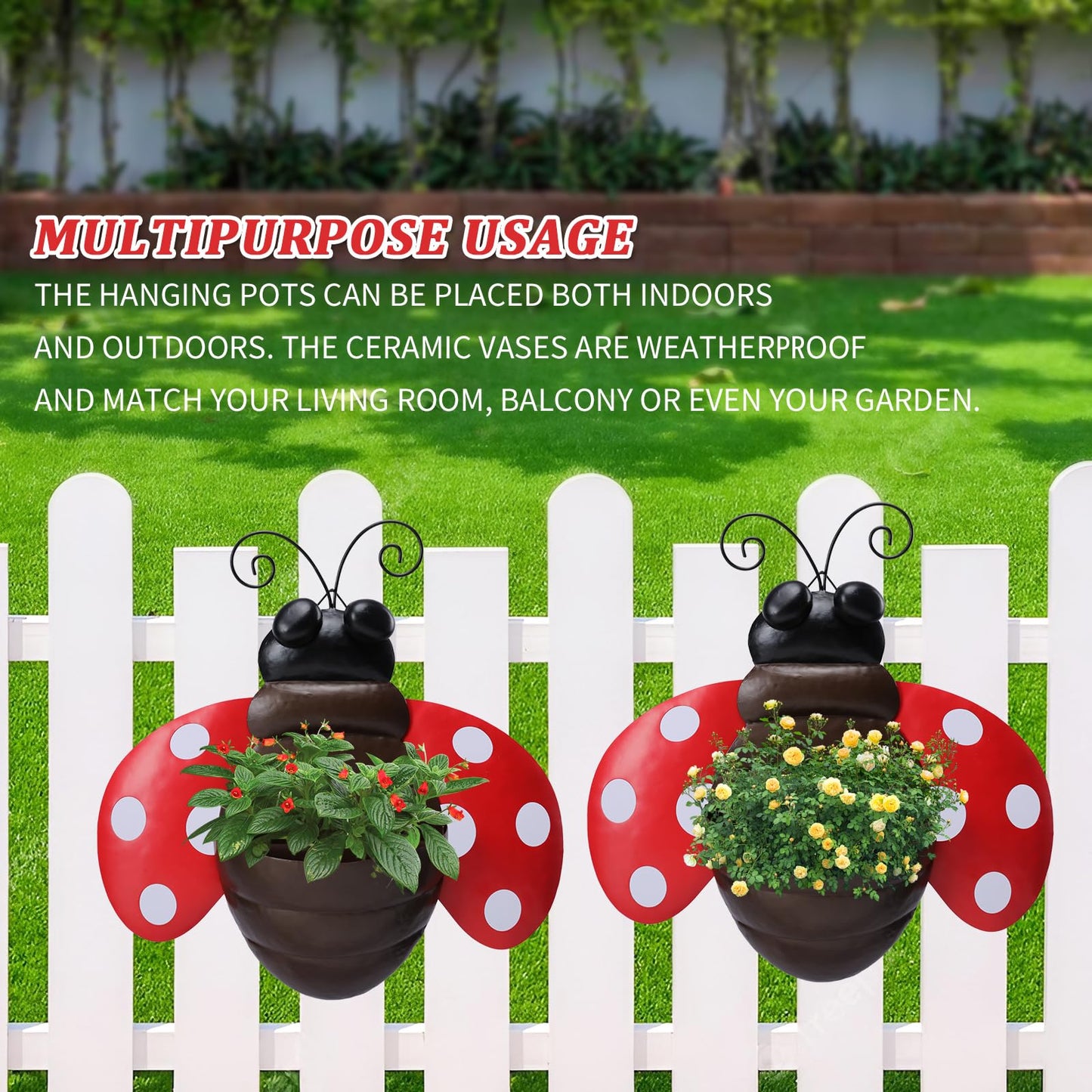 Chonsun Metal Wall Planter Ladybug Wall Mounted Planters Small Flower Pot with Drainage for Indoor Outdoor Farmhouse Hanging Planter Succulent Plant Container Vertical Garden Yard Decor