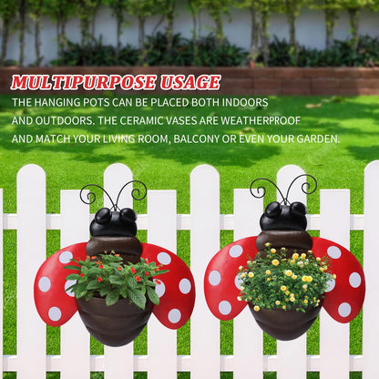 Chonsun Metal Wall Planter Ladybug Wall Mounted Planters Small Flower Pot with Drainage for Indoor Outdoor Farmhouse Hanging Planter Succulent Plant Container Vertical Garden Yard Decor