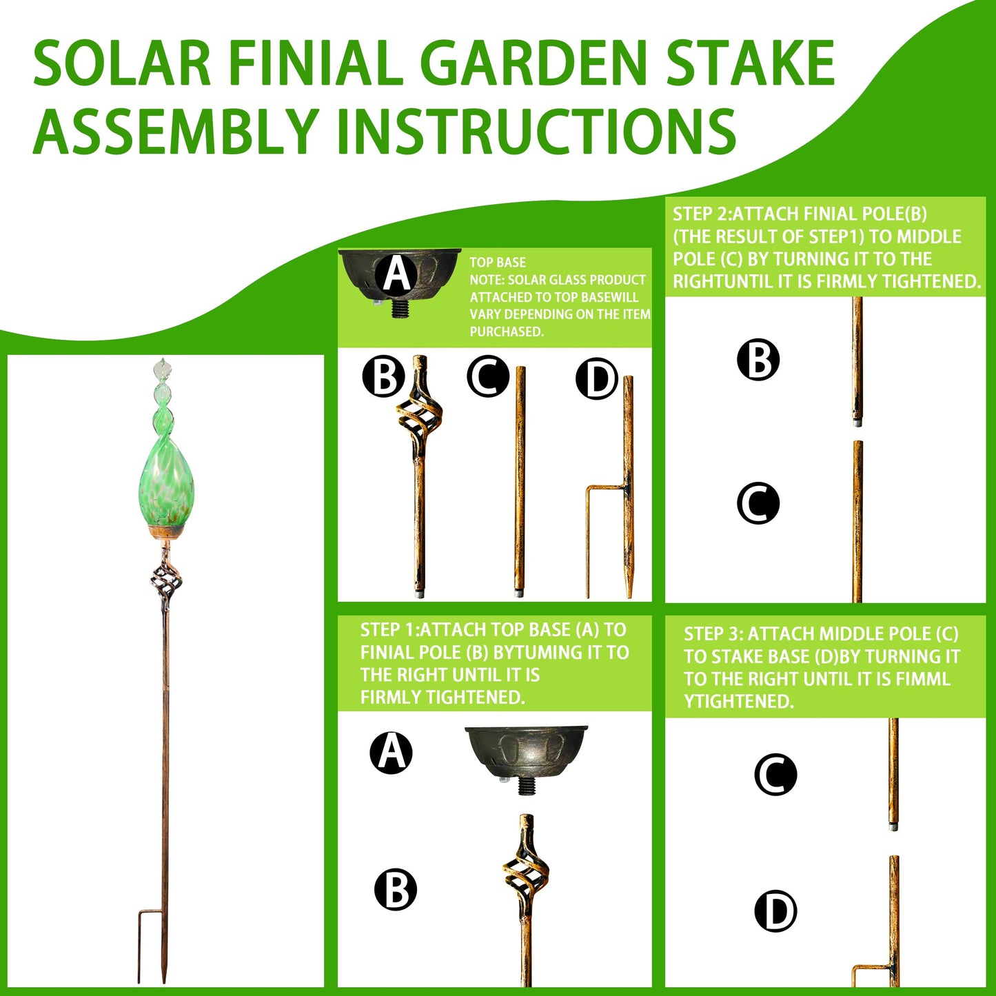 Naboher Solar Garden Lights Outdoor, Decorative LED Flame Garden Stakes, Hand Blown Glass and Outdoor Waterproof Glass Stakes (Green)
