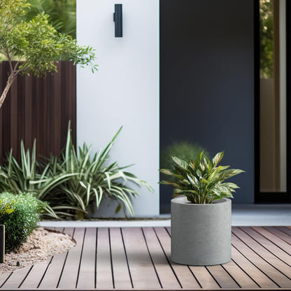 Kante 12.6" Dia Round Concrete Planter, Modern Style Large Cylindrical Plant Pot with Drainage Hole and Rubber Plug for Indoor Outdoor Patio, Natural Concrete
