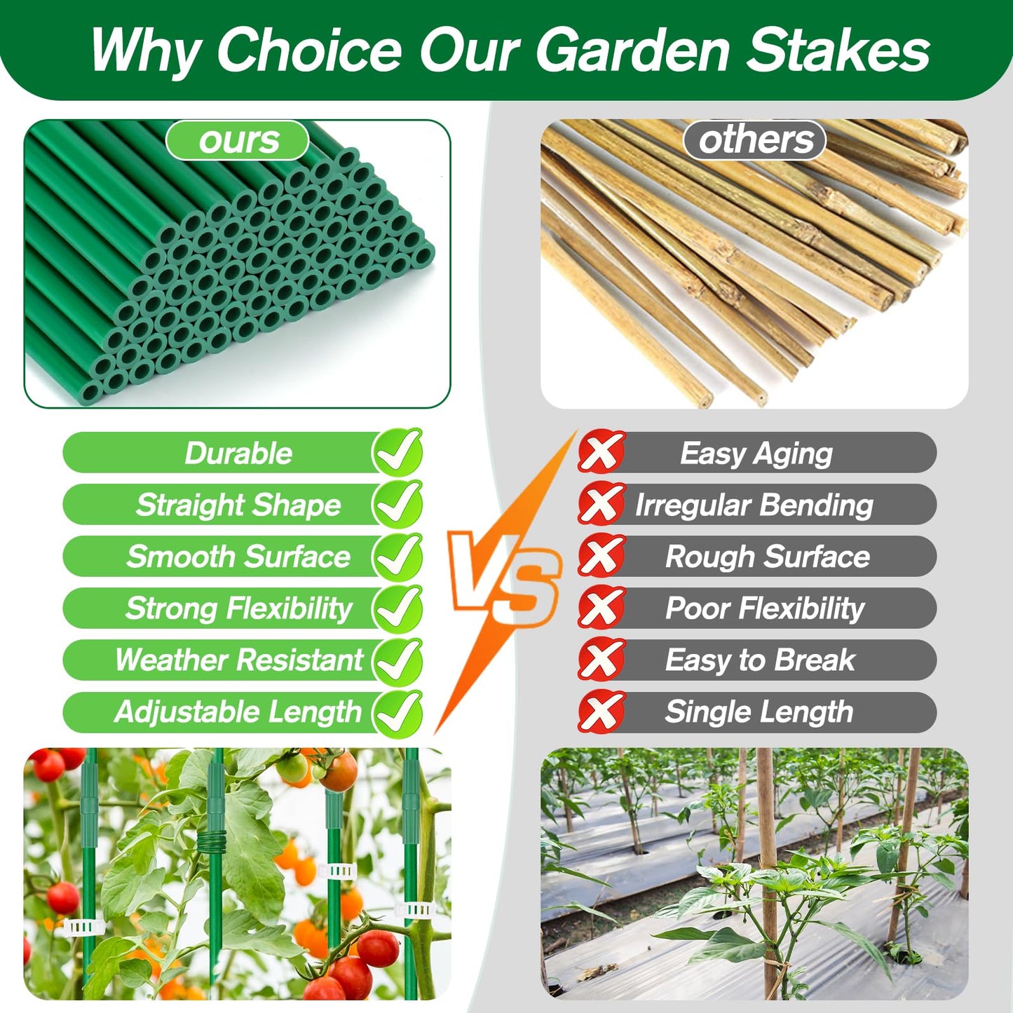 Qinzave 256PCS Garden Stakes Set with 75PCS 16 Inch Fiberglass Plant Sticks and Stake Arms, DIY 4ft 5ft 6ft 7ft 8ft Tomato Stakes, Garden Stakes for Vegetables Tomato Pepper Indoor Outdoor Plants