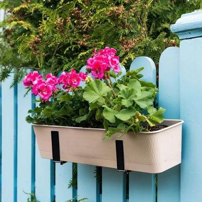 4 Pcs Adjustable Flower Box Brackets, Plant Holders for Deck Railings, Heavy-Duty Iron with Rustproof Black Coating, Easy Setup, Fits 2-7 in Wide Railings, 5.9-12.6 in Pots