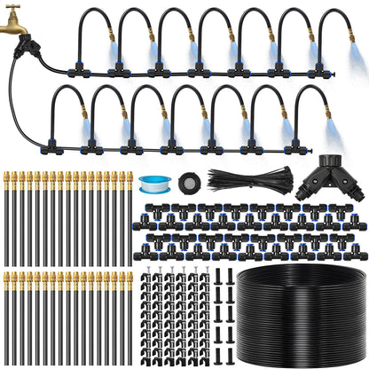 160Ft 1/4" Drip Irrigation System for Garden – 34 Adjustable Copper Nozzles, Automatic Atomizing Sprinkler System for Outdoor Plants Raised Bed, Yard, Potted Plants & Lawn