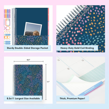 Blue Sky Teachwell 2026-2027 Weekly and Monthly Academic Year Teacher Lesson Planner Calendar, July 2026 - June 2027, 8.5" x 11", Flexible Cover, Heavy Duty Coil Binding, Colorful Interior, Laminated Tabs, Storage Pocket, Includes Stickers, Mikki