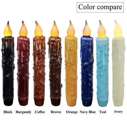 CVHOMEDECO. Real Wax Hand Dipped Battery Operated LED Timer Taper Candles Country Primitive Flameless Lights Décor, 6-3/4 Inch, Ivory, 3 PCS in a Package