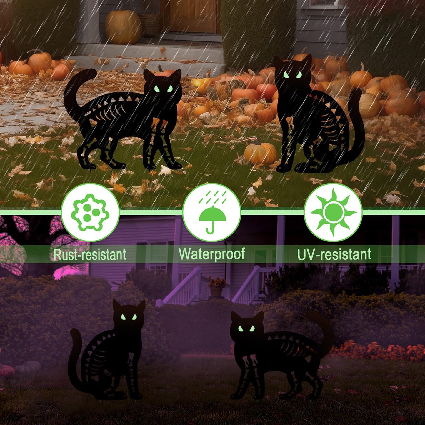 YY Gardenia Halloween Decorations Outdoor,2 Pack Spooky Metal Black Cat Garden Stake,Outdoor Halloween Decorations