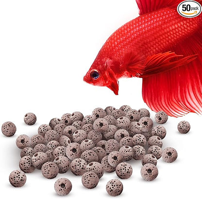 SunGrow Betta Lava Beads, Lightweight Substrate for Fish Tanks, Decorative Gravel for Aquariums, Brown Volcanic Lava Rocks for Filtration, 0.2", 50 Pcs per Pack