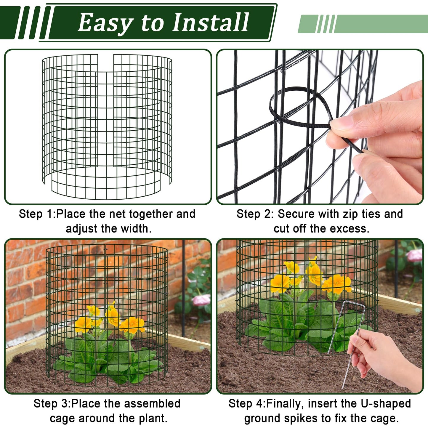 10 Pack Plant Protectors from Animals, 13.5" Dia X 14" H Wire Plant Protector Cage, 30pcs Metal Mesh Garden Cloches to Keep Rabbits, Squirrels and Chicken Out and Protection Vegetables Flowers Shrubs