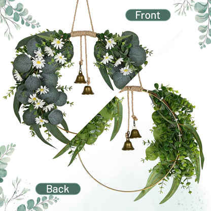 Kuabiz Spring Eucalyptus Wreath for Front Door 15.7" Artificial Spring Greenery Wreath with Olive Leaves Daisy Flower Summer Wreaths All Season for Farmhouse Porch Window Hanging Wall Home Decor