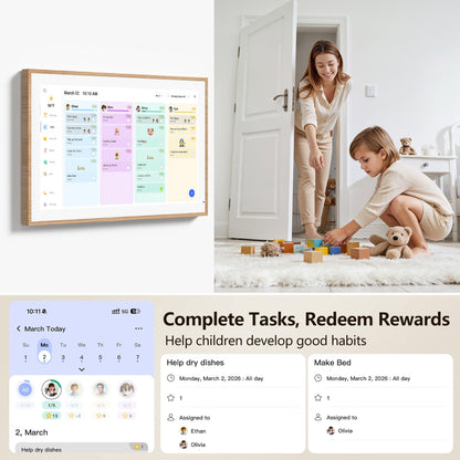 Digital Calendar, 15.6 Inch Wall Planner Electronic Calendar & Chore Chart, Smart Touchscreen Interactive Display for Family Schedules, Great for Organizing Your Routines, Wall & Desk Mountable