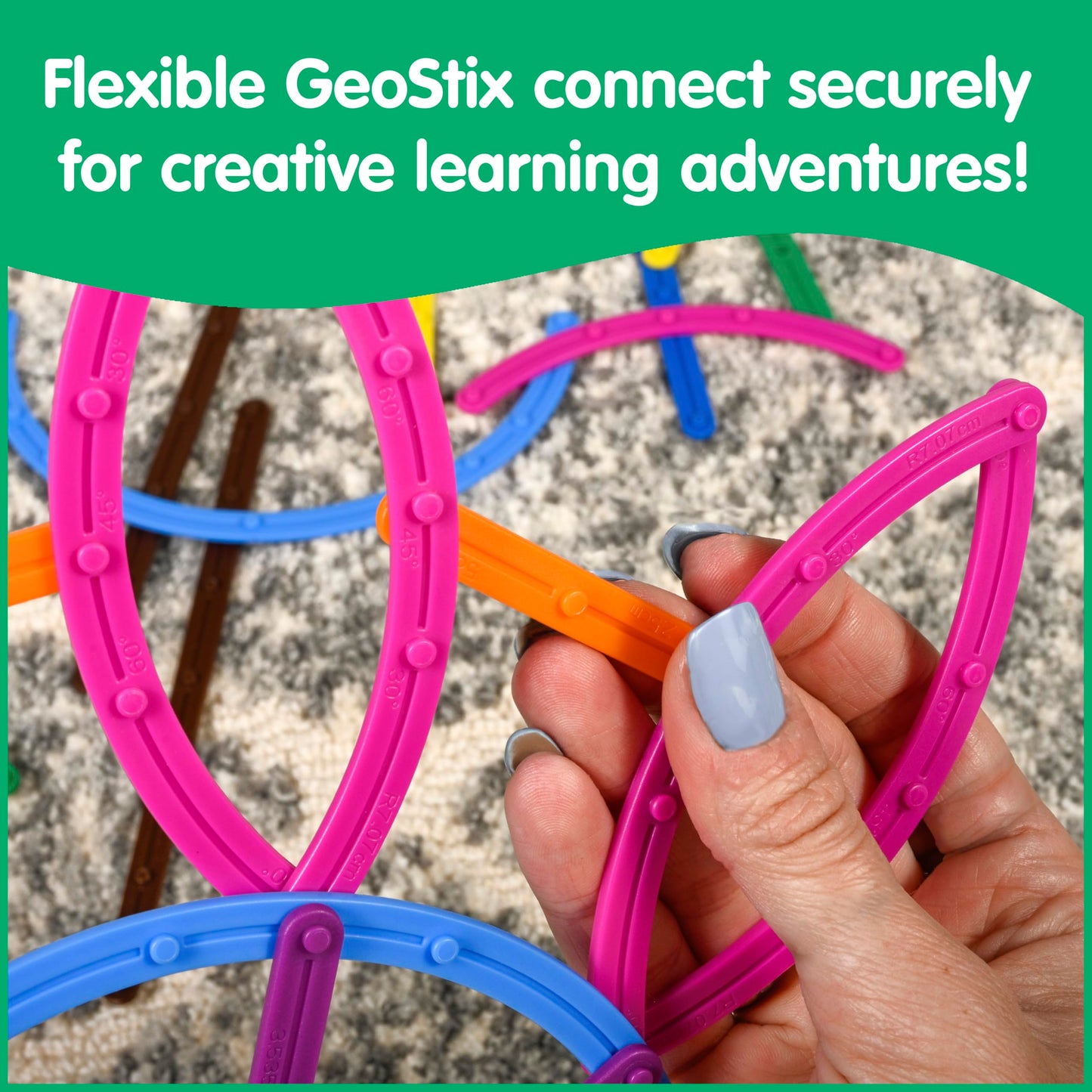 edxeducation GeoStix Deluxe Set | Teach Geometry | 100 Construction Sticks, 2 Protractors, Activity Cards | Manipulative for Math, Art and Fine Motor Skills