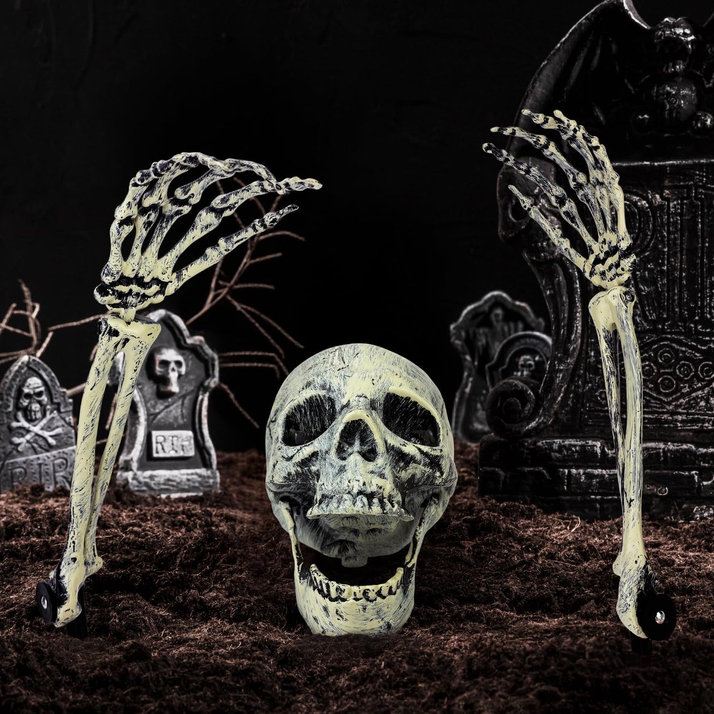 1 Pack Realistic Halloween Skeleton Stakes Decorations Outdoor for Yard Lawn Graveyard Garden, Scary Halloween Groundbreaker Skeletons with Skull and Arms – Haunted House Props Party Decor Supplies