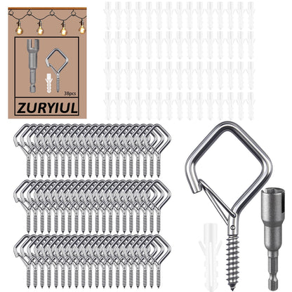 Zuryiul 304 Stainless Steel Eye Screw Hooks, Heavy Duty Ceiling Hooks for Hanging Plants, Outdoor String Lights & Christmas Decor, Rustproof Screw in Hooks (304 Stainless Steel, 38PCS)