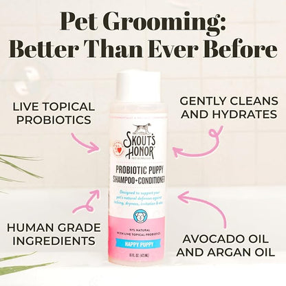 Skout’s Honor Probiotic Natural Dog Shampoo and Conditioner with Avocado Oil & Omega-3s, Gentle Puppy Shampoo, Hydrating Dog Conditioner, 97% Natural, Paraben & Sulfate-Free, Cruelty-Free, 16 oz
