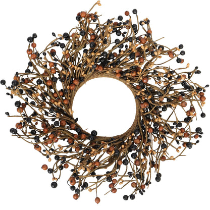 Quixem 15" Black & Tan Pip Berry Candle Ring (4.5" Inner), Primitive Rustic Artificial Mini Wreath for 3" Pillars, Farmhouse Kitchen Decor, Halloween & Everyday Centerpiece