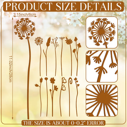 LEIFIDE 12 Pcs Rusty Metal Flowers Stakes Rustic Metal Floral Yard Art Lawn Art Fern Decor Garden Stakes for Home Patio Farm Wedding Courtyard Decoration 11 Inches Tall