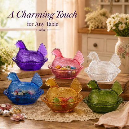 IPOSRO Chicken Shaped Crystal Candy Dish with Lid – Snack Bowl for Nuts, Dessert & Candy – Decorative Jar for Home Kitchen, Office Desk & Tabletop Decor (Pink)