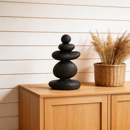 FUNTEREST Balancing Stacked Stones Statue, 14.5 Inch Zen Rock Cairn Sculpture, Black Resin Wabi Sabi Decor for Home Office Shelf Yoga Room, Mindfulness Gift for Yoga Lovers